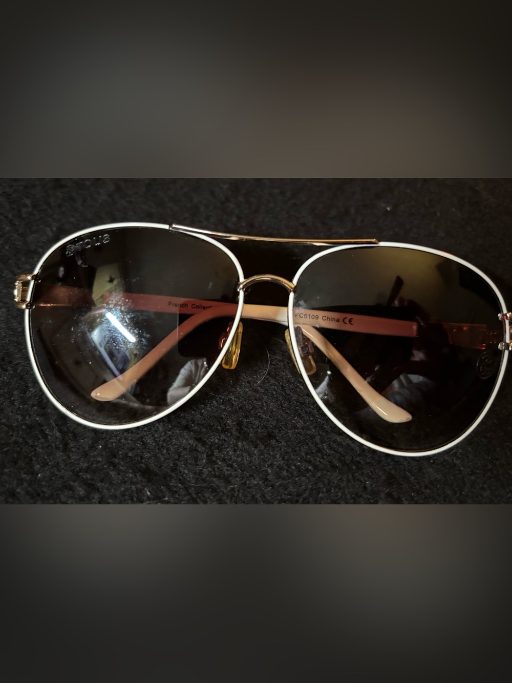 Tous French Collection White & Gold Aviator-style Sunglasses
